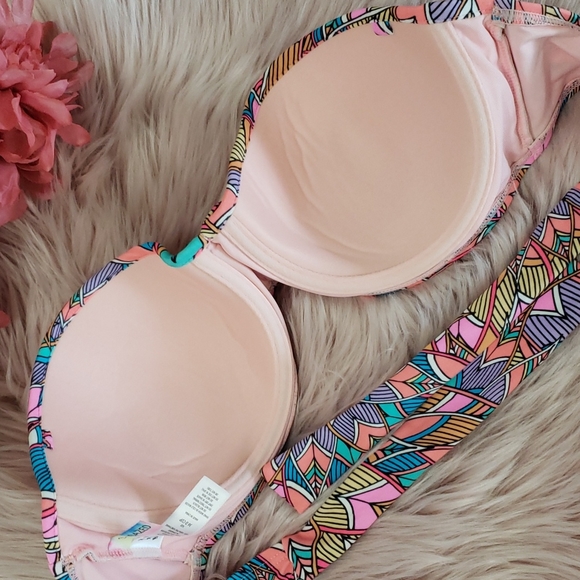 SunDazed pink multicolored strapless bikini top size 36D - Picture 9 of 12